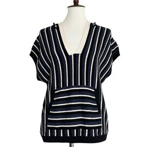 Theory Knit Striped Hooded Poncho Sleeveless Top with Pocket Size L